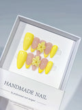 Medium Yellow Nude Almond French tip Flower