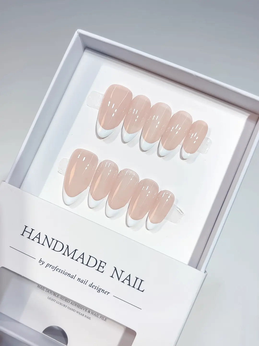Medium Almond Pink Nude, Classic White French Tips