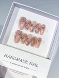 Medium Pink Gold Oval Glitter Flower Rhinestone