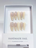 Long Oval Nude French, Delicate Rhinestone Accents