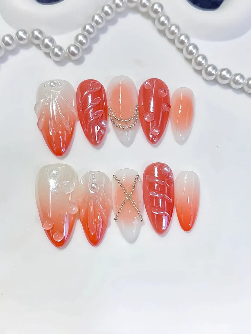 Medium White Orange Almond Ombre Shell Pearl