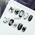 Time & Love 3D Black & Pearl White Short Oval Nails K068