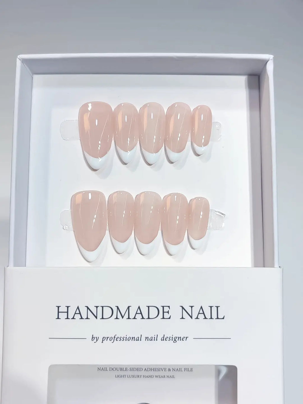 Medium Almond Pink Nude, Classic White French Tips