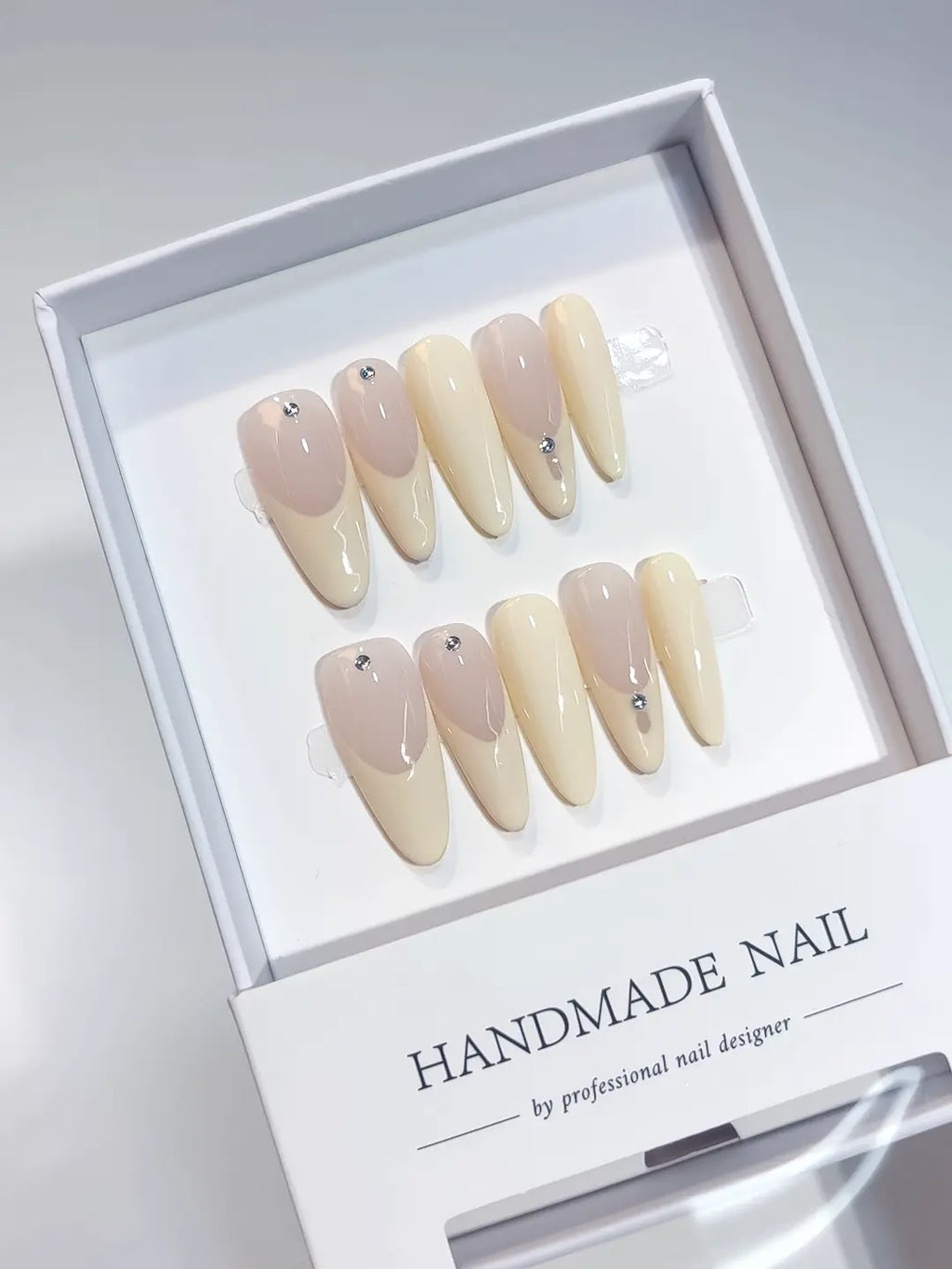 Long Oval Nude French, Delicate Rhinestone Accents
