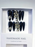 Long 3D Black & Gold Stiletto CZ Snake & Skull Accents