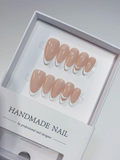 Medium Almond Pink Nude, Thin Elegant White French Tips