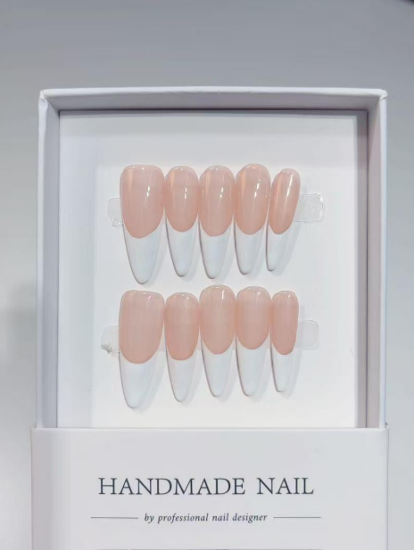 Long Stiletto Pink White, French Elegant