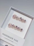 Short Square Cute Nude Pink 3D Heart Rhinestone