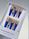 Long Coffin Blue French, 3D Rhinestone Hearts