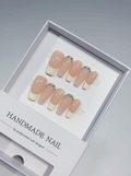 Elegant Nude French Tip & Crystal Accents Medium Coffin