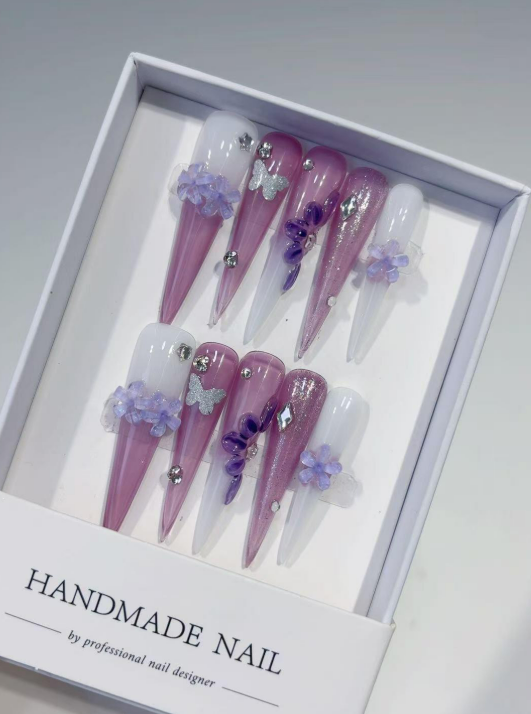 3D Long Lavender Spring Daisy & Butterflies Stiletto