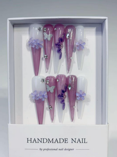 3D Long Lavender Spring Daisy & Butterflies Stiletto