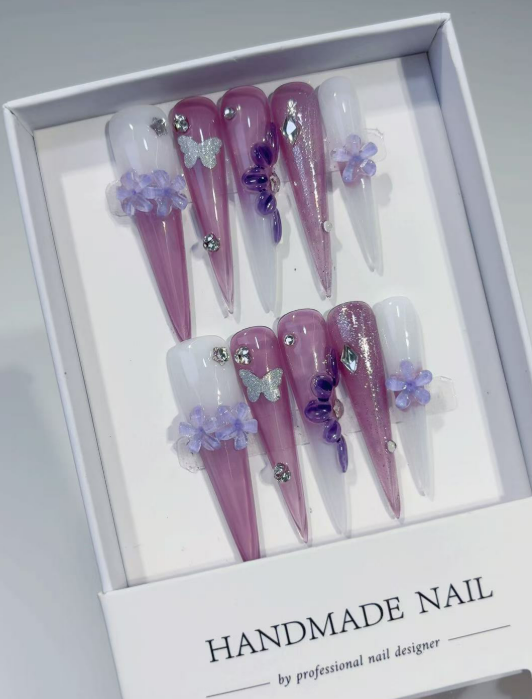 3D Long Lavender Spring Daisy & Butterflies Stiletto