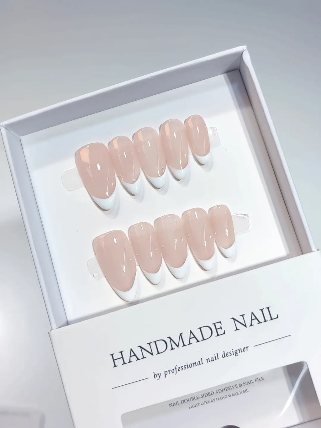 Medium Almond Pink Nude, Classic White French Tips