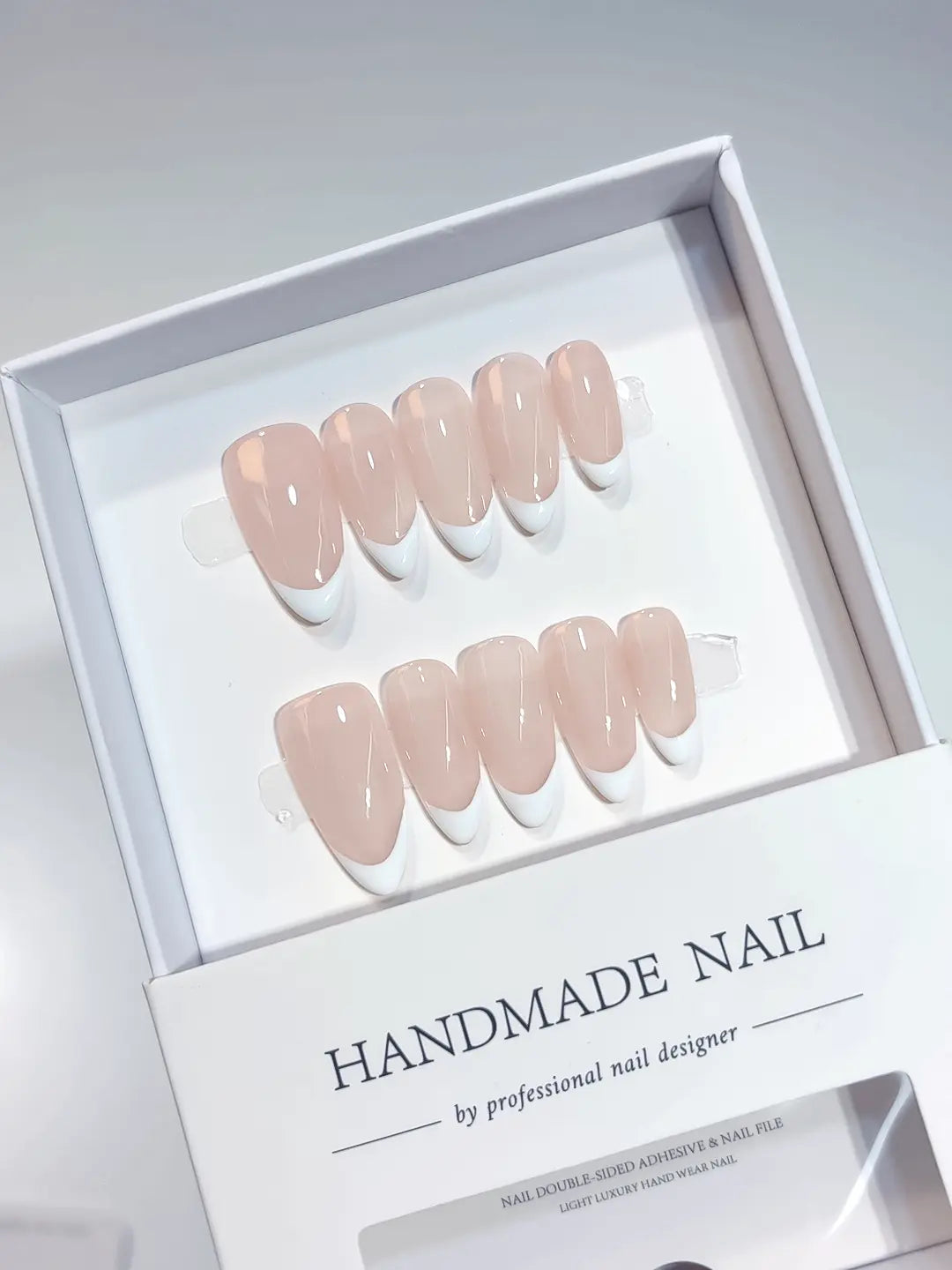 Medium Almond Pink Nude, Classic White French Tips
