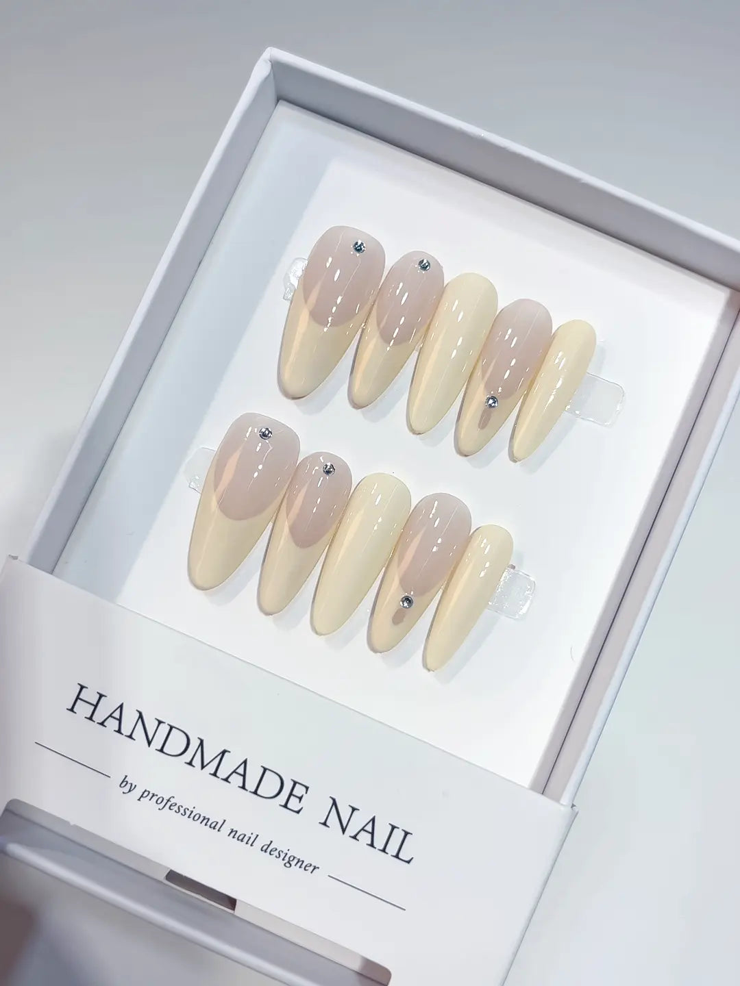 Long Oval Nude French, Delicate Rhinestone Accents