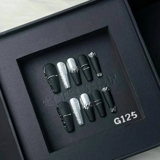 Matte It Black & Polish Me Chrome Long Coffine Nails G125
