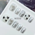 Silver Chromatic Bow Pearly Short Squoval Nails K010
