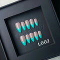 Lets Get Loud! Teal Blue French Tip Medium Almond Nails L002