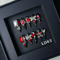Galactic Space Black With Red & Clear Gems Long Almond Nails L043