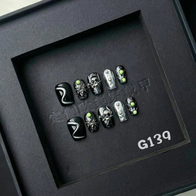 Just One Bite! Black & Chrome Short Coffin Nails