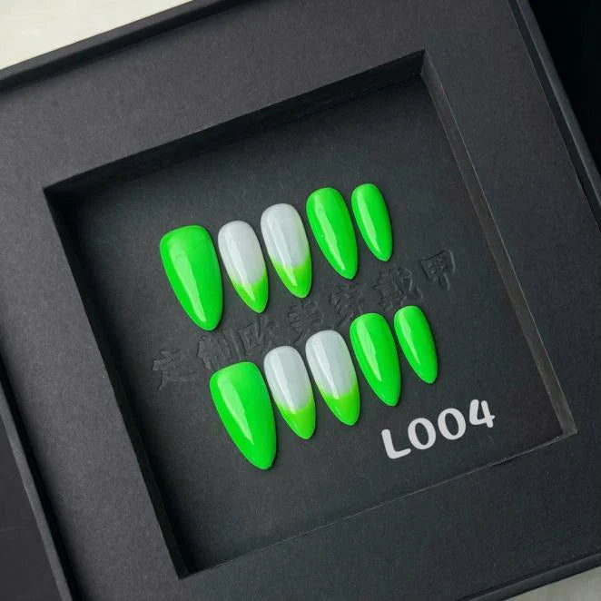 Lets Get Loud! Neon Green French Tip Medium Almond Nails L004