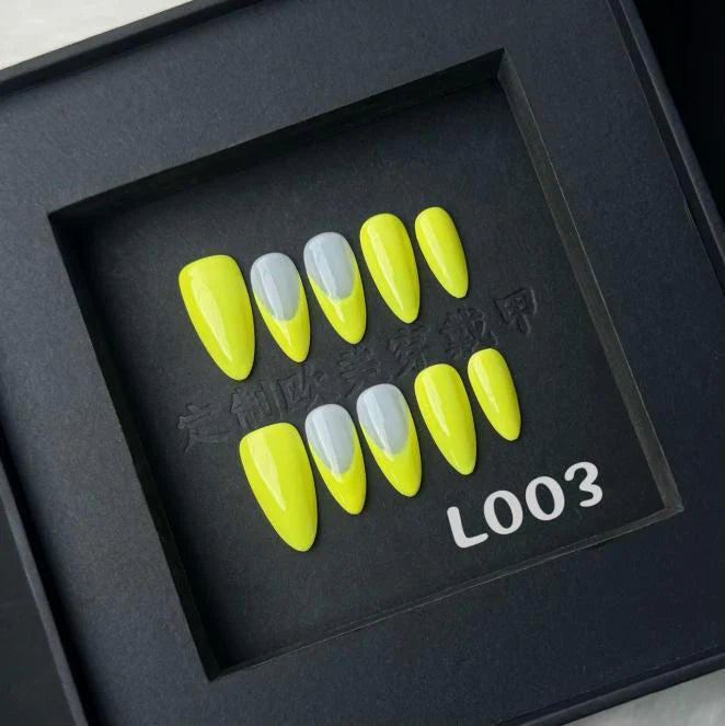 Lets Get Loud! Neon Yellow French Tip Medium Almond Nails L003