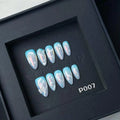 Majestic Blue Pearlescent Medium Almond Nails P007