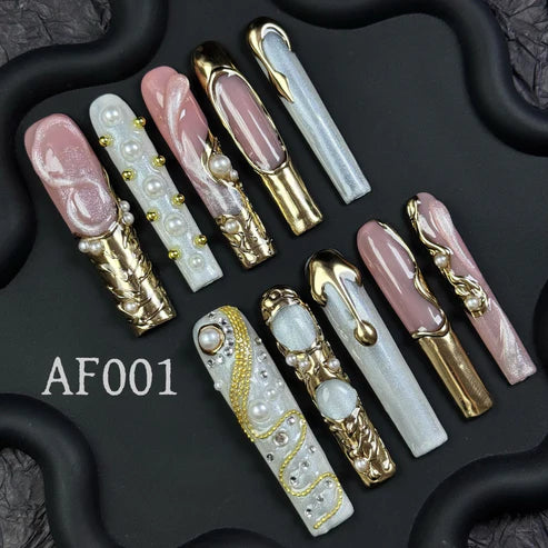 3D Gold Chromatic "Let It Drip" X-Long Square Nails AF001