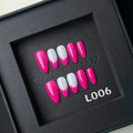 Lets Get Loud! Neon Pink French Tip Medium Almond Nails L006