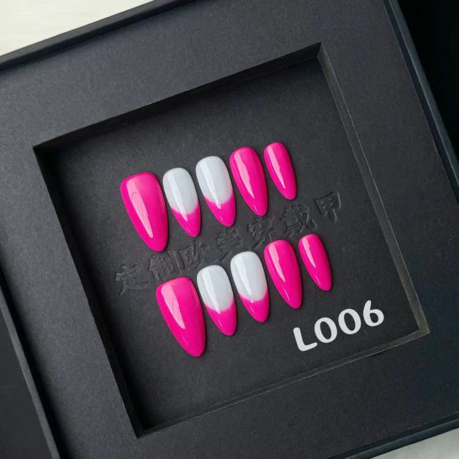 Lets Get Loud! Neon Pink French Tip Medium Almond Nails L006