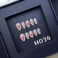 Beige French Animal Print & 3D Flower Short Almond Nails H034