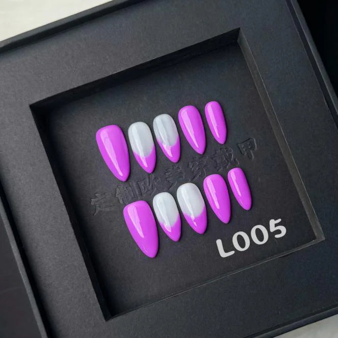 Lets Get Loud! Bright Purple French Tip Medium Almond Nails L005