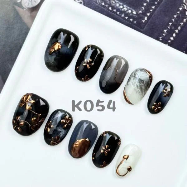 Smoky Black & Copper Short Oval Nails K054