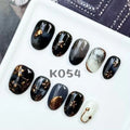 Smoky Black & Copper Short Oval Nails K054
